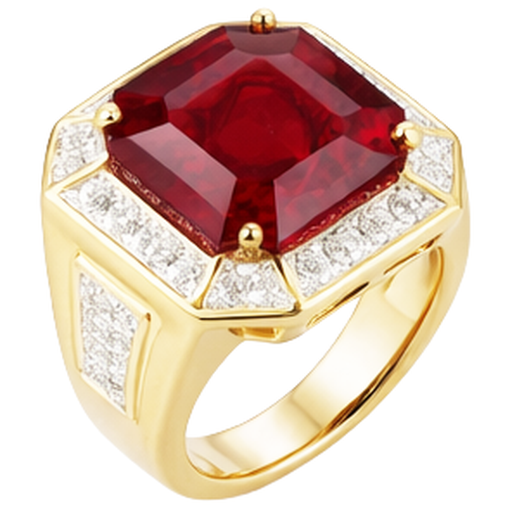 Asscher Roter Herren Rubin Ring Mit Aus der Erde Abgebauter Natürlicher Diamant 11 Karat Gelb Gold 14K