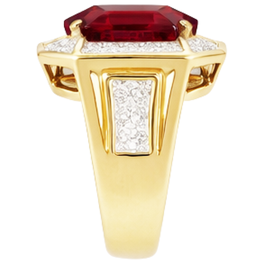 Asscher Roter Herren Rubin Ring Mit Aus der Erde Abgebauter Natürlicher Diamant 11 Karat Gelb Gold 14K