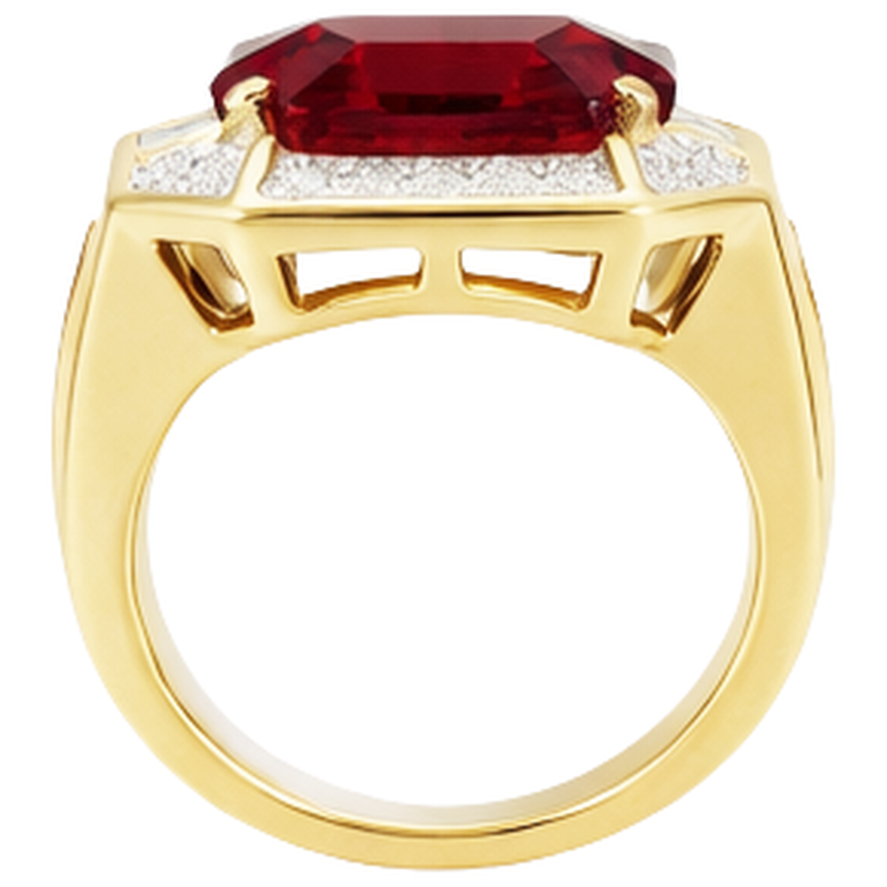 Asscher Roter Herren Rubin Ring Mit Aus der Erde Abgebauter Natürlicher Diamant 11 Karat Gelb Gold 14K