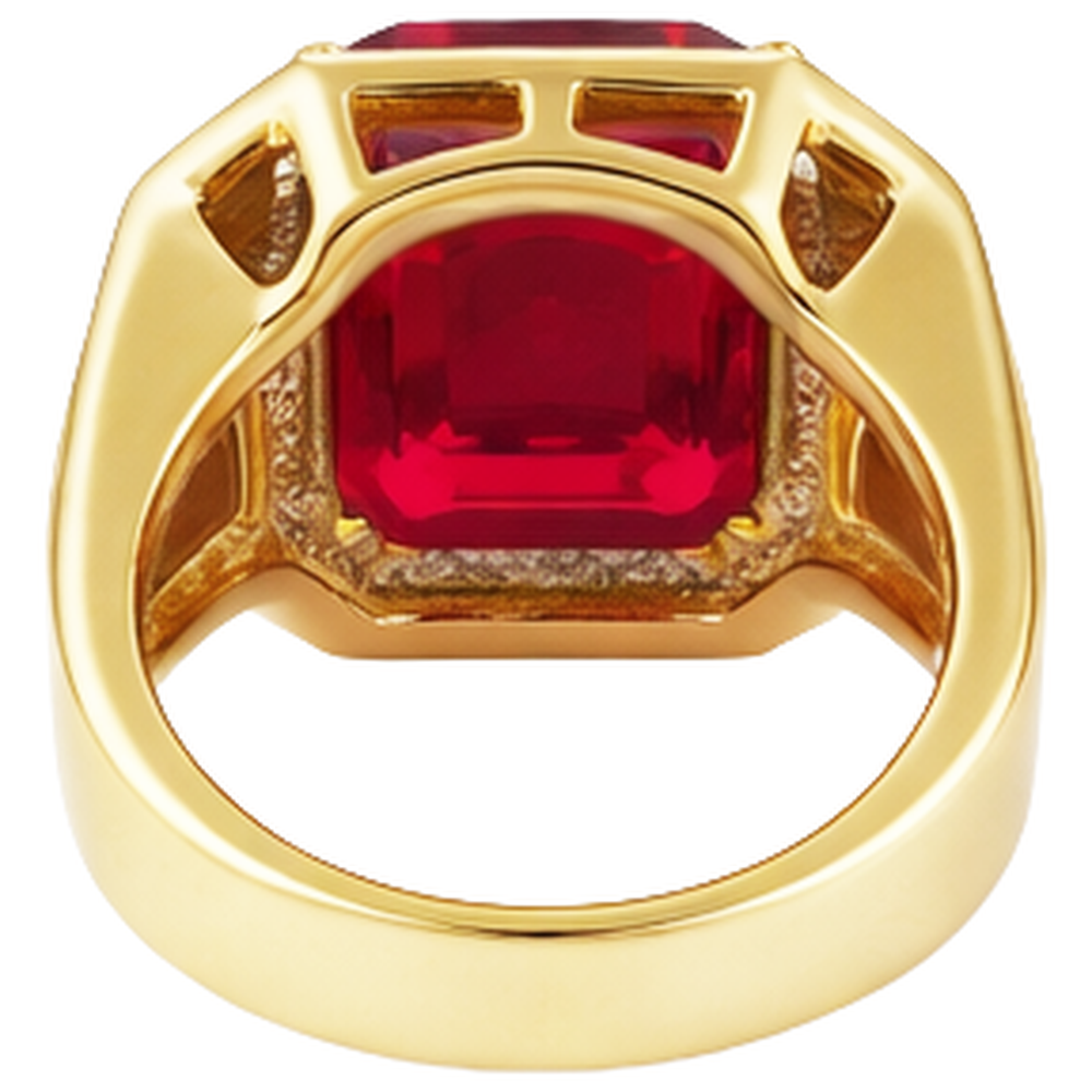 Asscher Roter Herren Rubin Ring Mit Aus der Erde Abgebauter Natürlicher Diamant 11 Karat Gelb Gold 14K