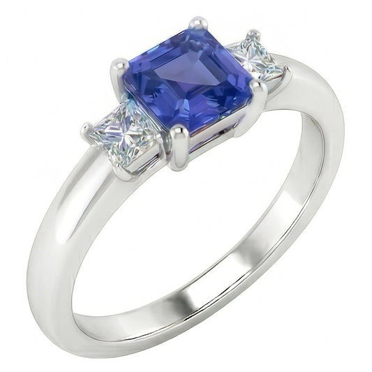 Asscher Saphir 3 Steine Ring 1,50 Karat Funkelnde Prinzessin Aus der Erde Abgebauter Natürlicher Diamanten
