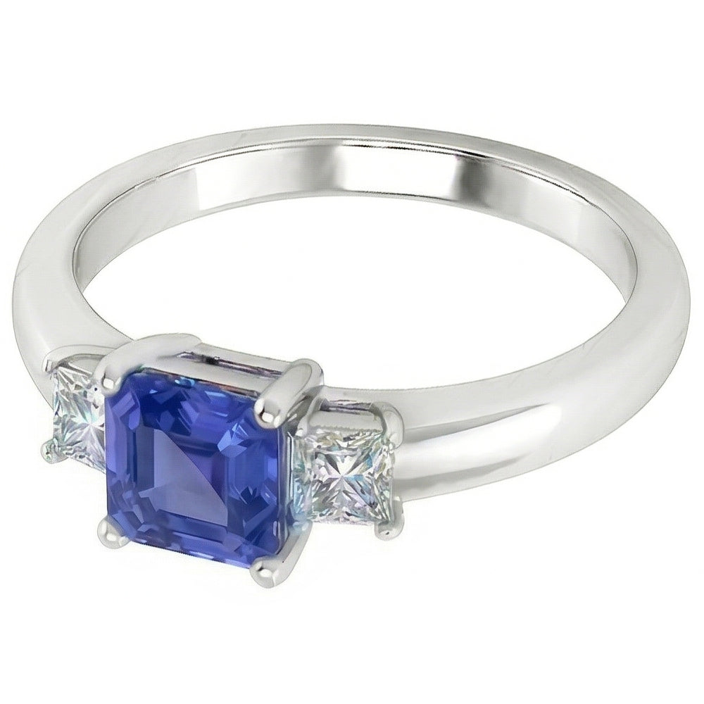 Asscher Saphir 3 Steine Ring 1,50 Karat Funkelnde Prinzessin Aus der Erde Abgebauter Natürlicher Diamanten