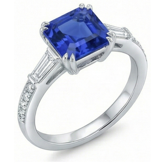 echter asscher diamant 3Karat ring Vorderansicht