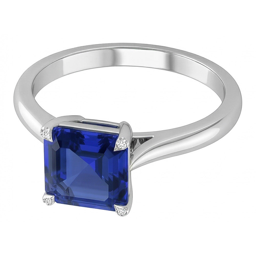 Asscher Solitaire Natural Blue Saphir Ring Schmuck 1.50 Karat