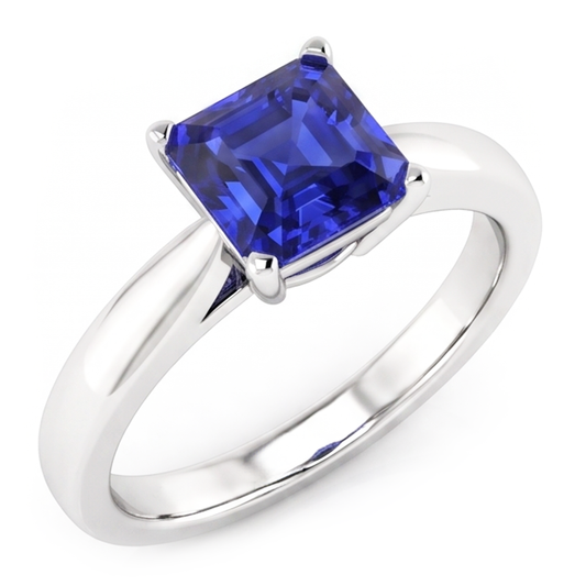 Asscher Solitaire Saphir-Verlobungsring Konischer Schaft 1,50 Karat