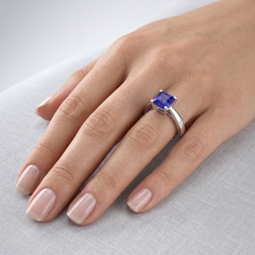Asscher Solitaire Saphir-Verlobungsring Konischer Schaft 1,50 Karat