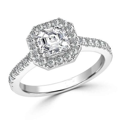 Asscher Verlobungsring mit Echt Diamanten im Rundschliff. 3.50 ct. 14 Karat Weißgold