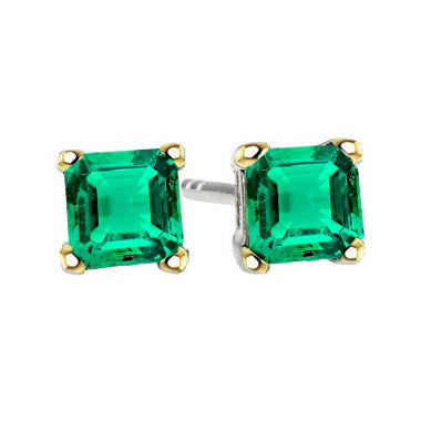 Kolumbianischer Smaragd Asscher-Schliff Gemstone Earring in 14 Karat Zweifarbig Gold – Hauptansicht