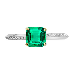 Asscher Gruner Smaragd Aus der Erde Abgebauter Natürlicher Diamant Ring Milgrain Design