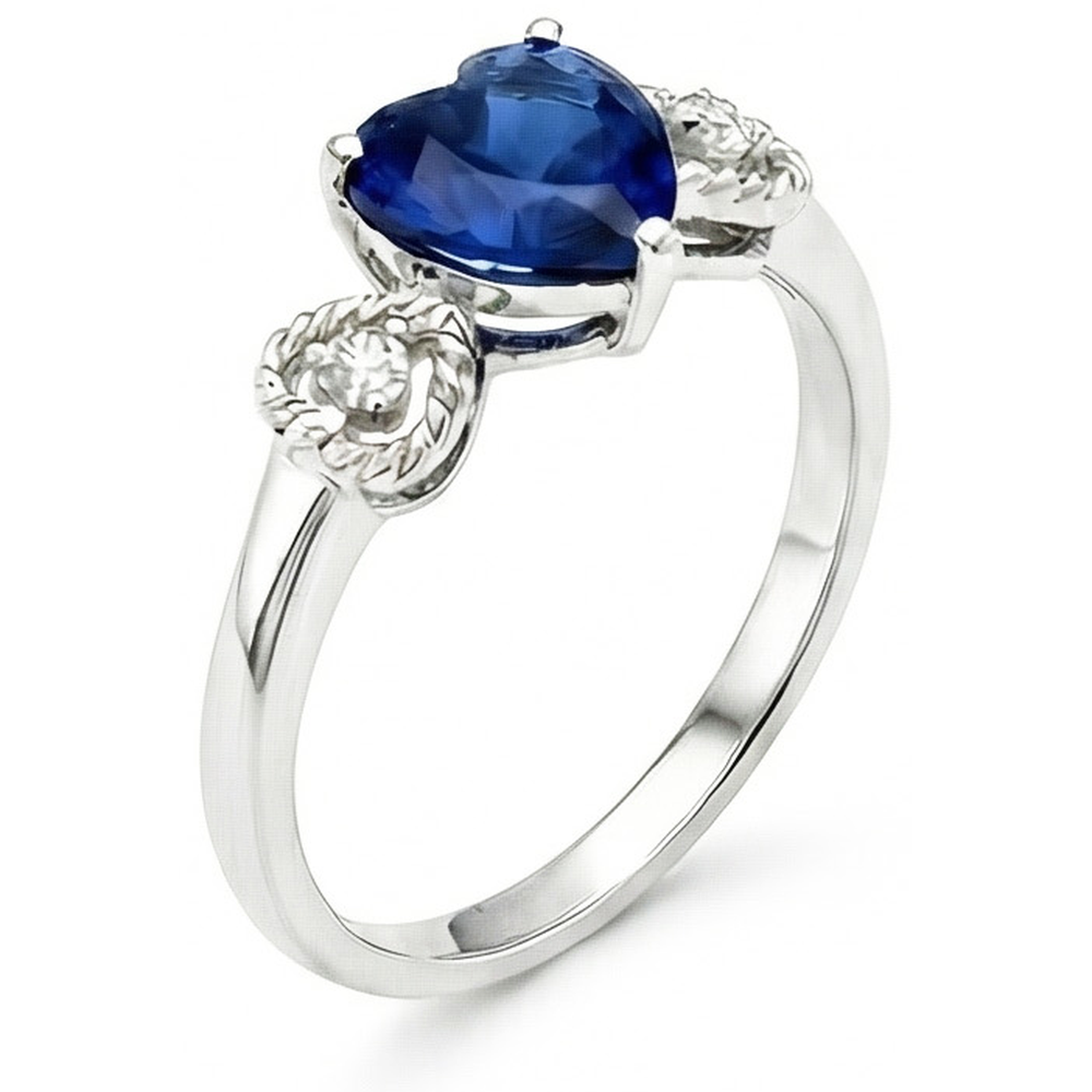Natürlicher Diamant ( nicht im Labor gezüchtet ) 3-Stein-Verlobungsring Herz Blauer Saphir 2.25 Karat