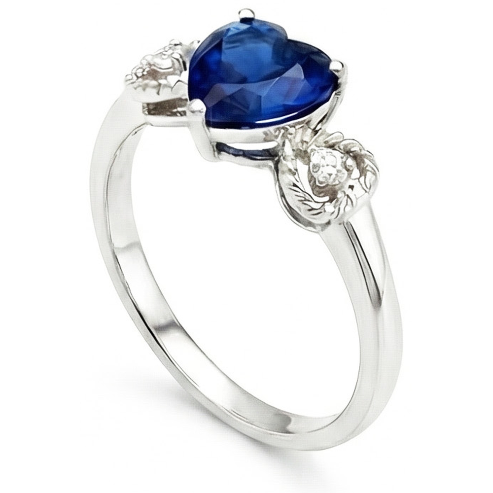Natürlicher Diamant ( nicht im Labor gezüchtet ) 3-Stein-Verlobungsring Herz Blauer Saphir 2.25 Karat