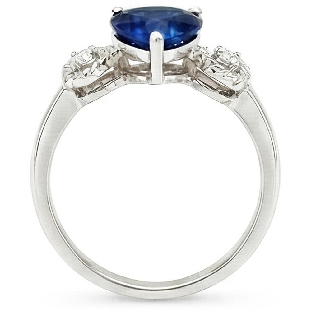 Natürlicher Diamant ( nicht im Labor gezüchtet ) 3-Stein-Verlobungsring Herz Blauer Saphir 2.25 Karat