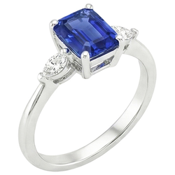 Aus der Erde Abgebauter Natürlicher Diamant 3 Steine Ring Smaragd Ceylon Saphir 3.50 Karat