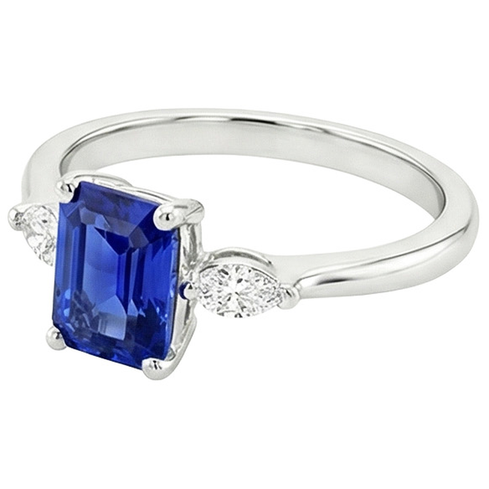 Aus der Erde Abgebauter Natürlicher Diamant 3 Steine Ring Smaragd Ceylon Saphir 3.50 Karat