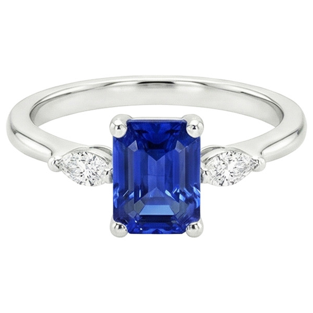 Aus der Erde Abgebauter Natürlicher Diamant 3 Steine Ring Smaragd Ceylon Saphir 3.50 Karat