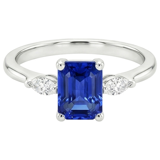 Aus der Erde Abgebauter Natürlicher Diamant 3 Steine Ring Smaragd Ceylon Saphir 3.50 Karat
