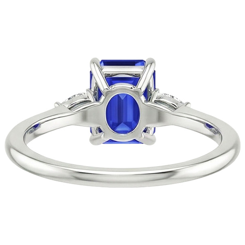 Aus der Erde Abgebauter Natürlicher Diamant 3 Steine Ring Smaragd & Birne Blauer Saphir 3.25 Karat