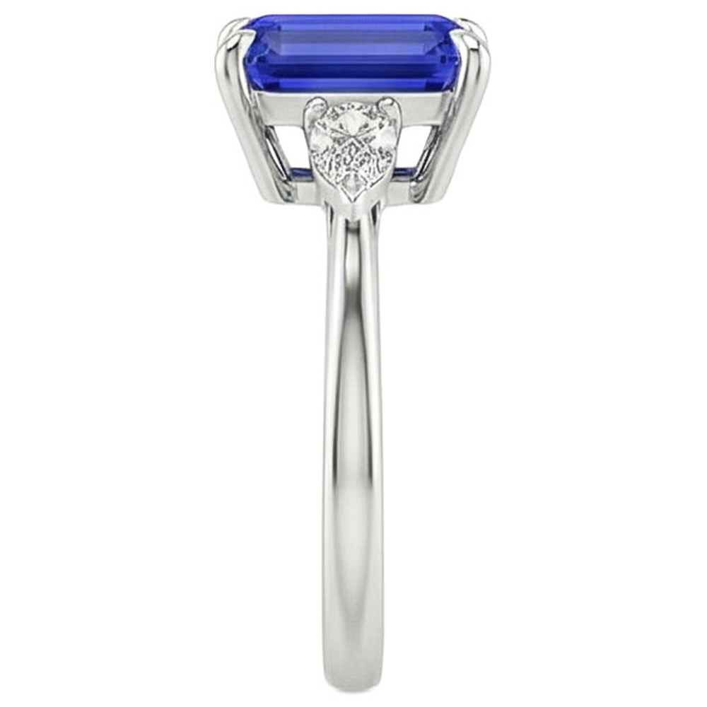 Aus der Erde Abgebauter Natürlicher Diamant 3 Steine Ring Smaragd & Birne Blauer Saphir 3.25 Karat