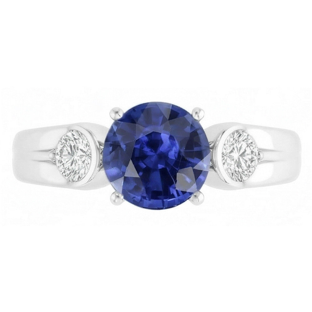 Aus der Erde Abgebauter Natürlicher Diamant 3 Steine Ring Sri Lanka Saphir Rundschliff 2.50 Karat