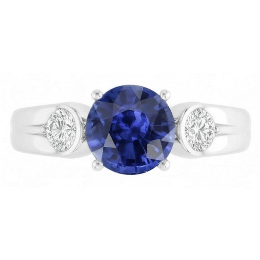 Aus der Erde Abgebauter Natürlicher Diamant 3 Steine Ring Sri Lanka Saphir Rundschliff 2.50 Karat