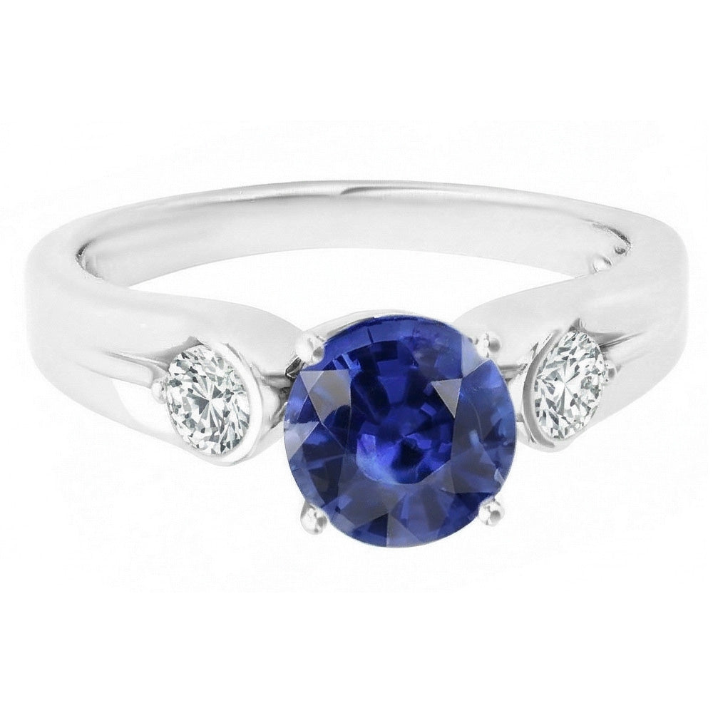 Aus der Erde Abgebauter Natürlicher Diamant 3 Steine Ring Sri Lanka Saphir Rundschliff 2.50 Karat