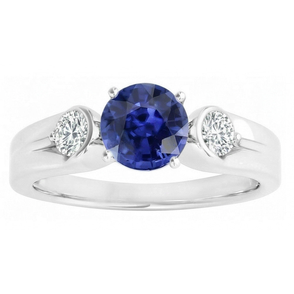 Aus der Erde Abgebauter Natürlicher Diamant 3 Steine Ring Sri Lanka Saphir Rundschliff 2.50 Karat