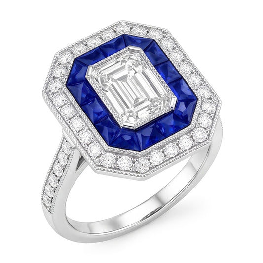 Aus der Erde Abgebauter Natürlicher Diamant Antique Style Ring 4,50 Karat Blaue Saphire Damenschmuck