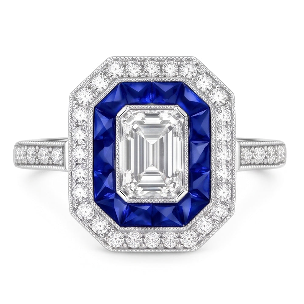 Aus der Erde Abgebauter Natürlicher Diamant Antique Style Ring 4,50 Karat Blaue Saphire Damenschmuck