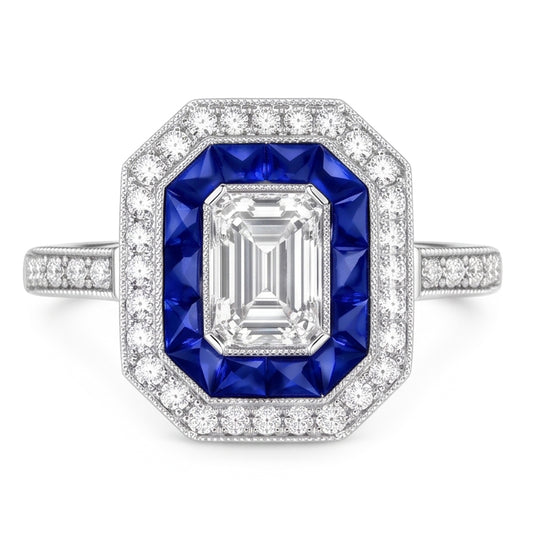 Aus der Erde Abgebauter Natürlicher Diamant Antique Style Ring 4,50 Karat Blaue Saphire Damenschmuck