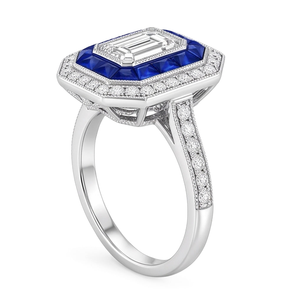 Aus der Erde Abgebauter Natürlicher Diamant Antique Style Ring 4,50 Karat Blaue Saphire Damenschmuck