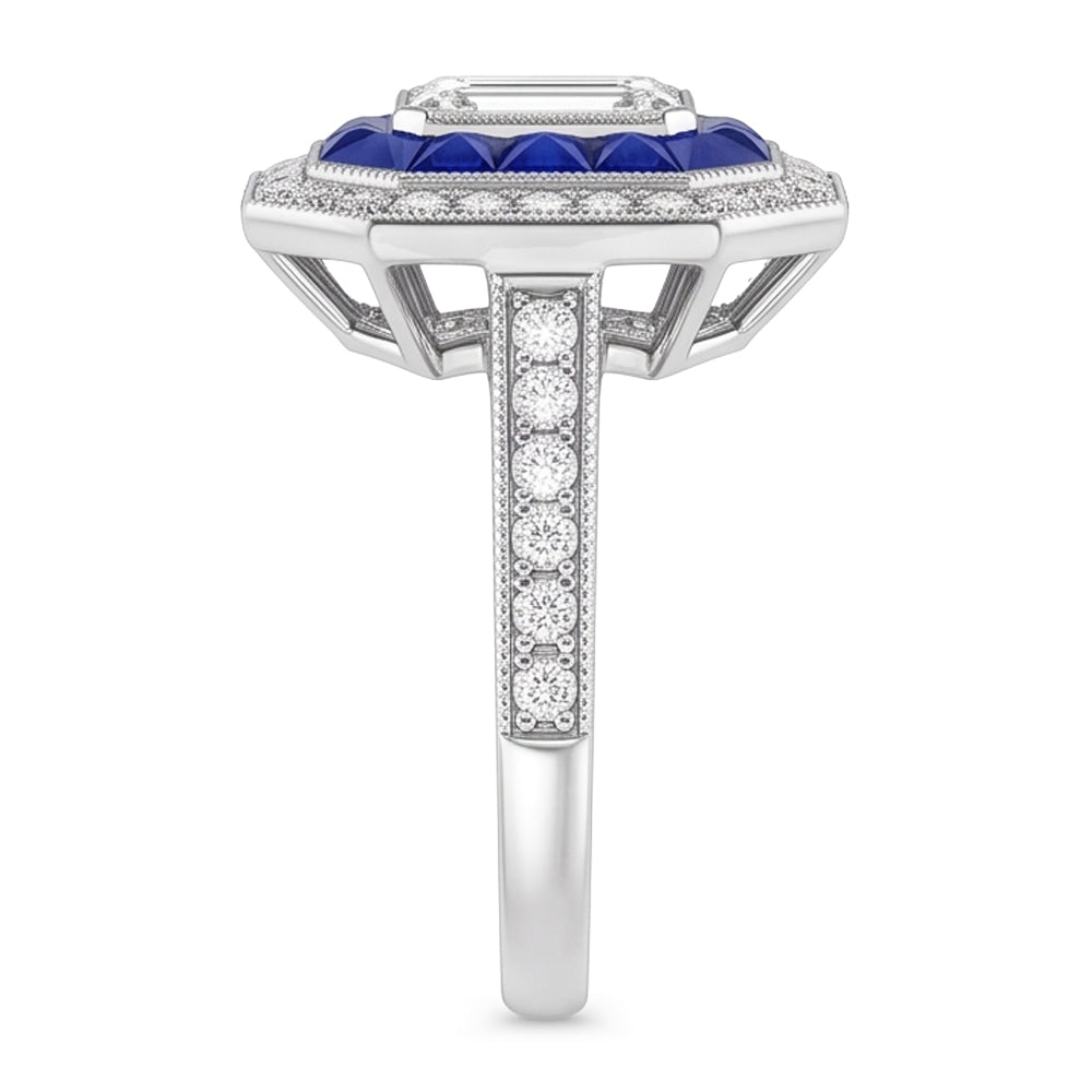 Aus der Erde Abgebauter Natürlicher Diamant Antique Style Ring 4,50 Karat Blaue Saphire Damenschmuck