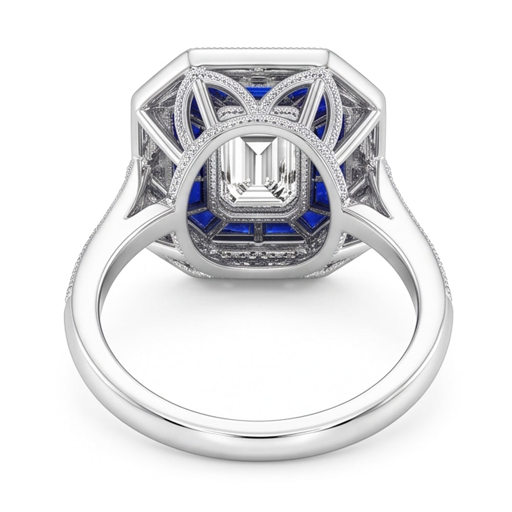 Aus der Erde Abgebauter Natürlicher Diamant Antique Style Ring 4,50 Karat Blaue Saphire Damenschmuck