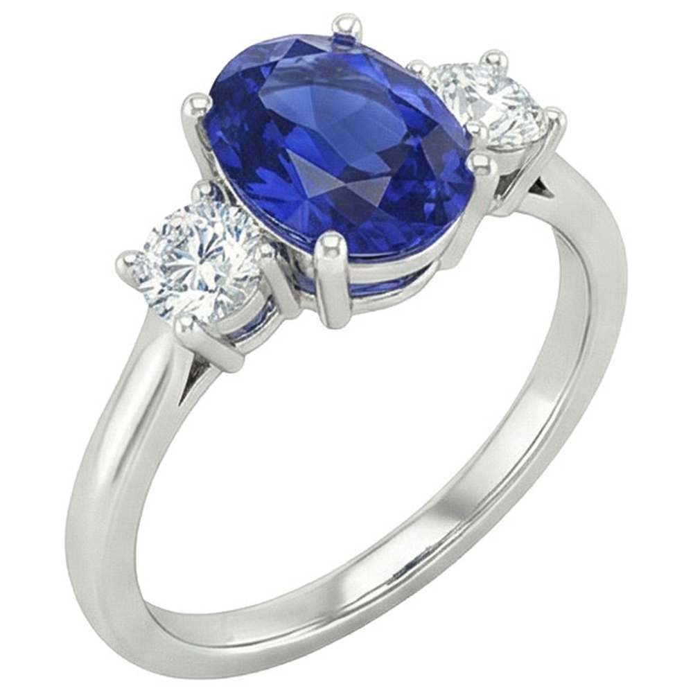 Aus der Erde Abgebauter Natürlicher Diamant-Drei-Steine-Ring 4,75 Karat Oval srilankischer Saphir-Schmuck