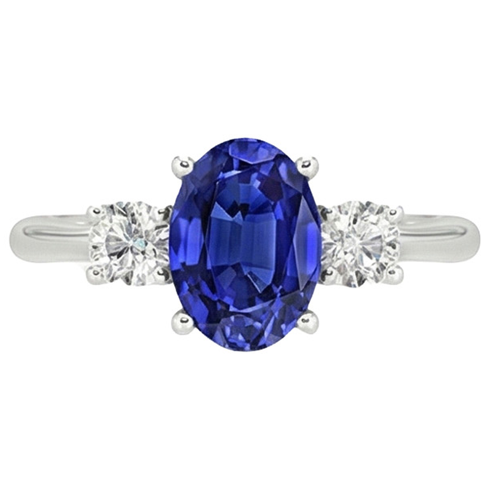 Aus der Erde Abgebauter Natürlicher Diamant-Drei-Steine-Ring 4,75 Karat Oval srilankischer Saphir-Schmuck