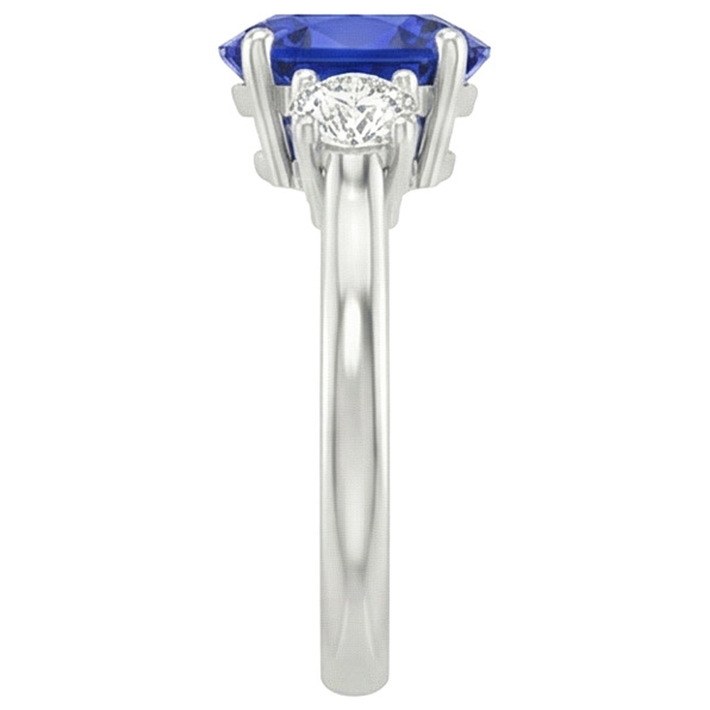 Aus der Erde Abgebauter Natürlicher Diamant-Drei-Steine-Ring 4,75 Karat Oval srilankischer Saphir-Schmuck