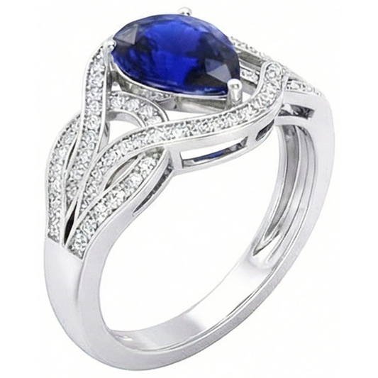 Natürlicher Diamant ( nicht im Labor gezüchtet ) Edelstein Ring Birne Vintage Style Ceylon Saphir 3 Karat Gold