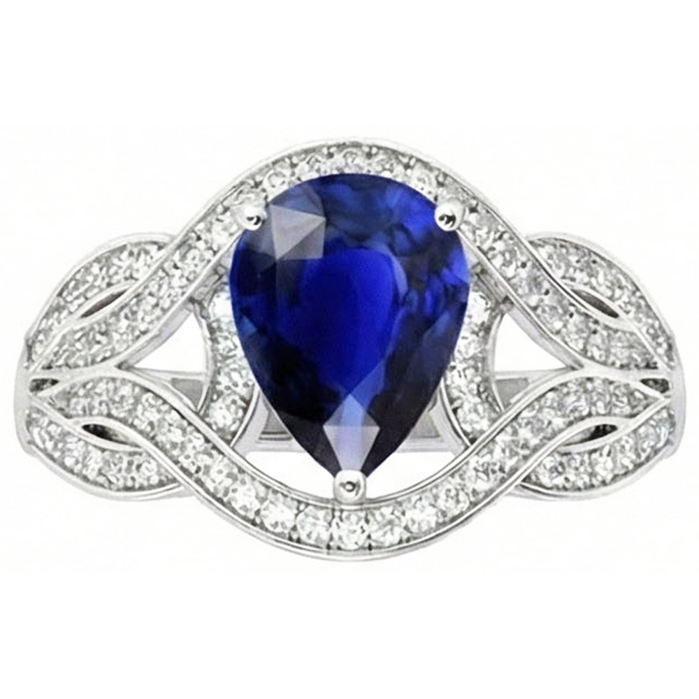 Natürlicher Diamant ( nicht im Labor gezüchtet ) Edelstein Ring Birne Vintage Style Ceylon Saphir 3 Karat Gold