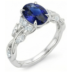 Natürlicher Diamant ( nicht im Labor gezüchtet )-Edelstein-Ring Blatt-Stil Ovalschliff Blauer Saphir 5 Karat