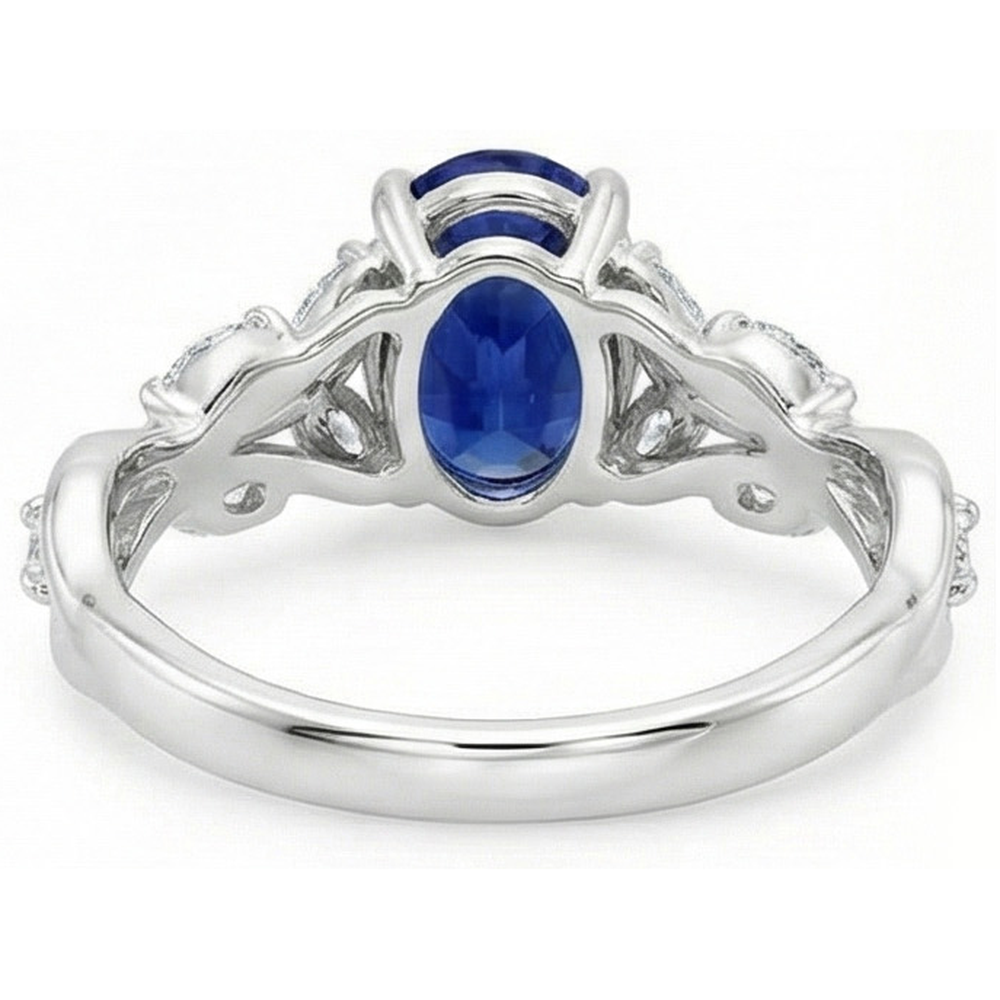 Natürlicher Diamant ( nicht im Labor gezüchtet )-Edelstein-Ring Blatt-Stil Ovalschliff Blauer Saphir 5 Karat