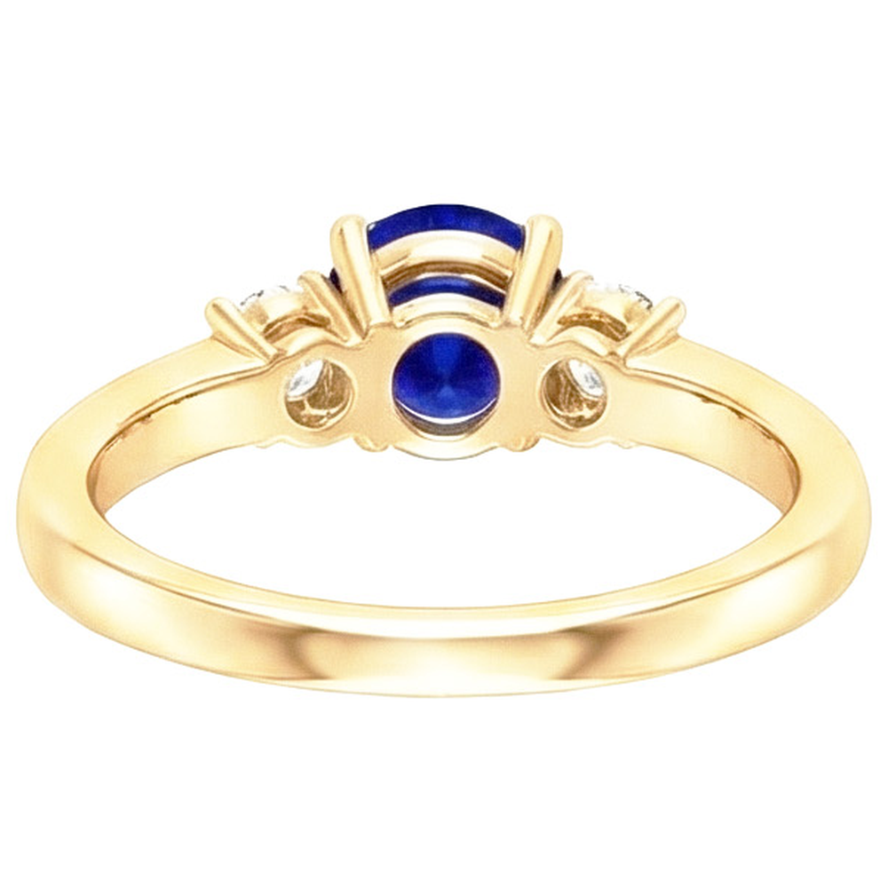 Aus der Erde Abgebauter Natürlicher Diamant Edelstein Ring Blauer Saphir 2 Karat 3 Steine Stil Gelbgold