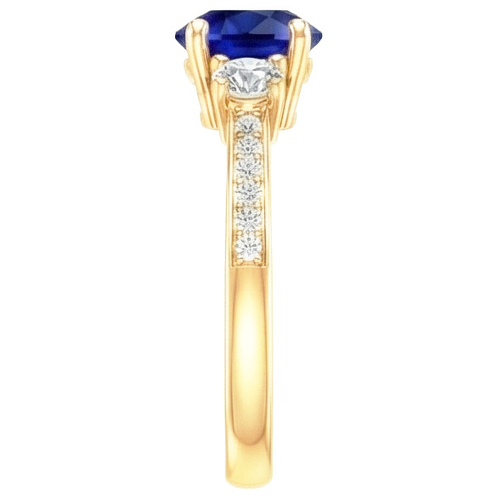 Aus der Erde Abgebauter Natürlicher Diamant Edelstein Ring Blauer Saphir 2 Karat 3 Steine Stil Gelbgold
