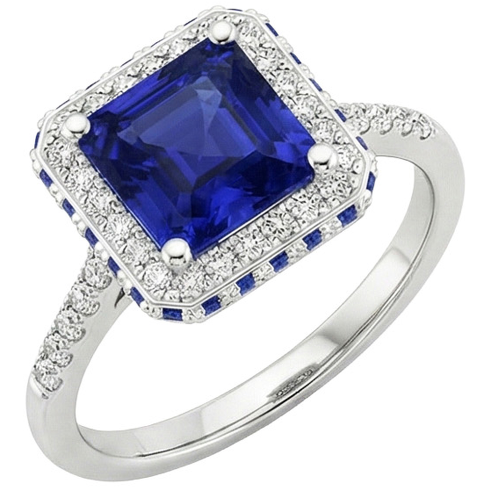 echter princess saphir 4.50Karat ring Seitenansicht