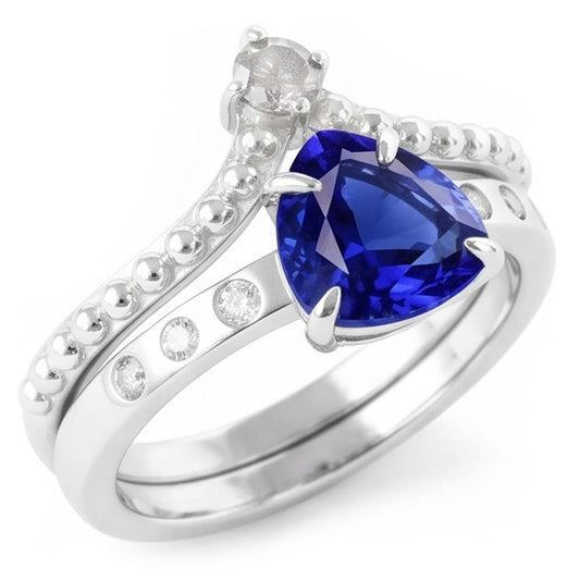 Aus der Erde Abgebauter Natürlicher Diamant-Ehering-Set Trillion natürlicher blauer Saphir 2 Karat