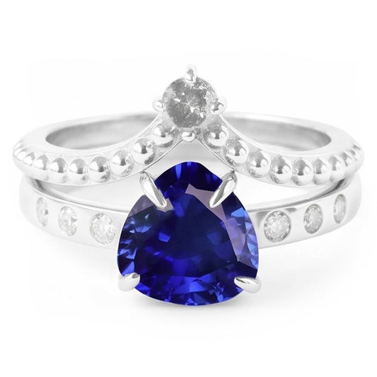 Aus der Erde Abgebauter Natürlicher Diamant-Ehering-Set Trillion natürlicher blauer Saphir 2 Karat