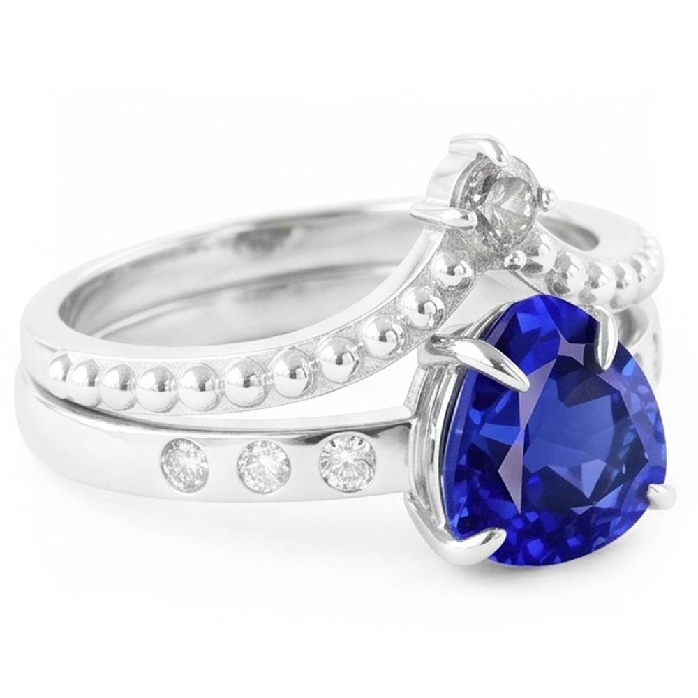 Aus der Erde Abgebauter Natürlicher Diamant-Ehering-Set Trillion natürlicher blauer Saphir 2 Karat