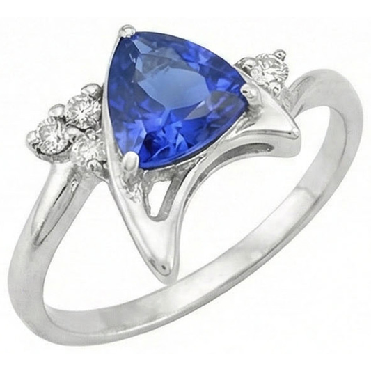 Natürlicher Diamant ( nicht im Labor gezüchtet ) Fancy Ring Ceylon Saphir Trillion Cut Edelstein 1,75 Karat