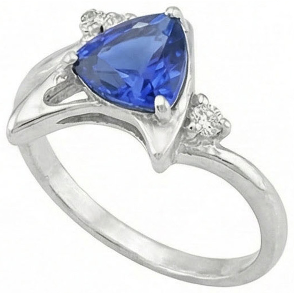 Natürlicher Diamant ( nicht im Labor gezüchtet ) Fancy Ring Ceylon Saphir Trillion Cut Edelstein 1,75 Karat