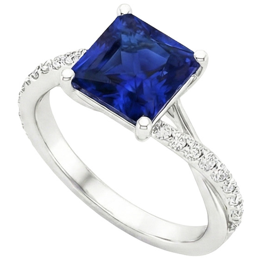 Aus der Erde Abgebauter Natürlicher Diamant-Goldschmuck Prinzessin Blauer Saphir-Ring mit Akzenten 6 Karat