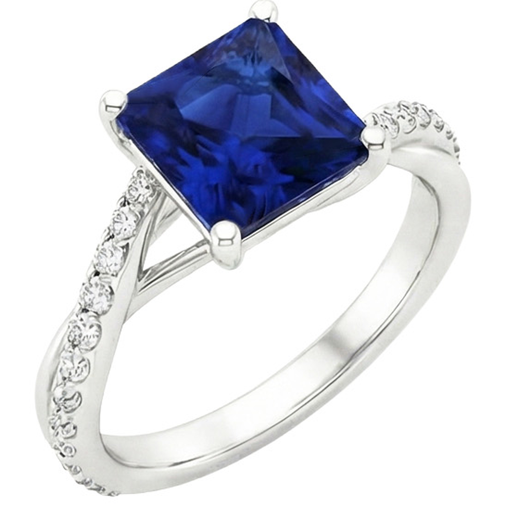 Aus der Erde Abgebauter Natürlicher Diamant-Goldschmuck Prinzessin Blauer Saphir-Ring mit Akzenten 6 Karat
