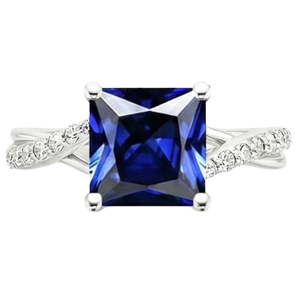 Aus der Erde Abgebauter Natürlicher Diamant-Goldschmuck Prinzessin Blauer Saphir-Ring mit Akzenten 6 Karat